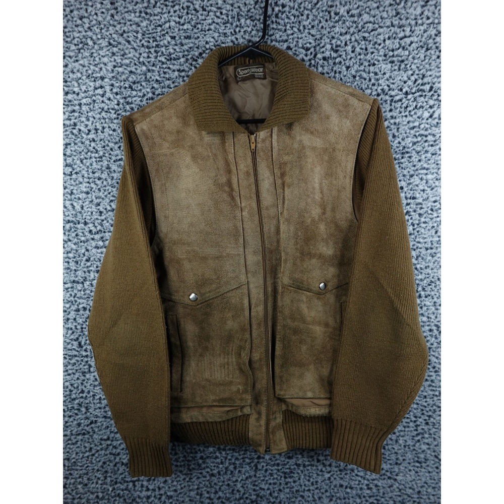 Vintage 1980's SEARS Sportswear Suede and Knit‎ Sweater Jacket Brown Mocha L